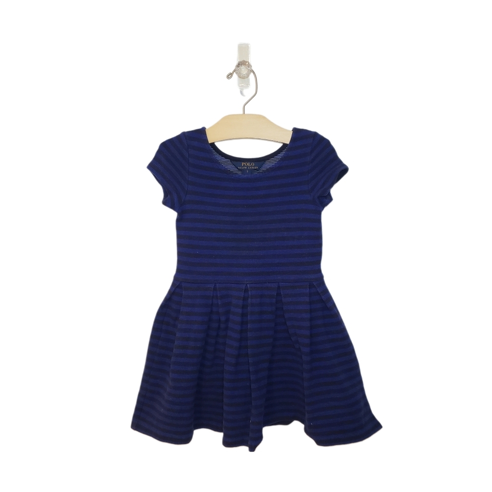 Polo Ralph Lauren 5 Navy Blue & Dark Navy Striped Short Sleeve Skater Dress